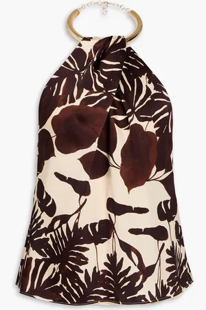 Nicholas Printed satin halterneck top - Brown - US 4