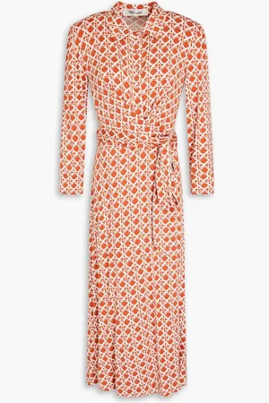 Diane von Furstenberg Sana printed jersey midi wrap dress - Brown - XL