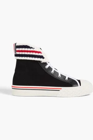 Thom Browne Striped knitted, canvas and pebbled-leather high-top sneakers - - US 7.5