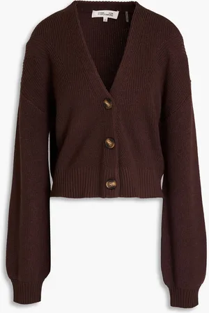 Diane von Furstenberg Leslie ribbed wool-blend cardigan - Brown - XL
