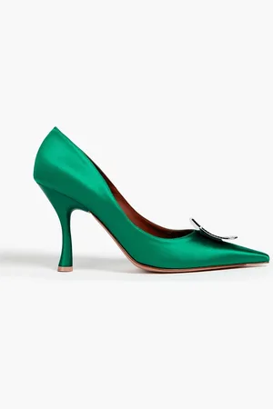 MALONE SOULIERS Crystal-embellished satin pumps - Green - EU 37