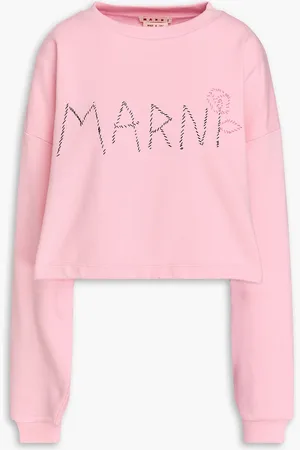 Marni Cropped embroidered French cotton-terry sweatshirt - Pink - IT 44