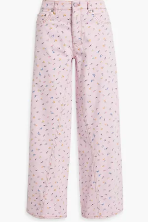 Ganni Floral-print high-rise wide-leg jeans - Pink - 32