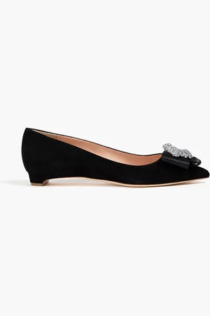Rupert Sanderson Bedfa crystal-embellished suede point-toe flats - - EU 38.5