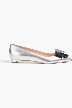 Rupert Sanderson Bedfa crystal-embellished metallic leather point-toe flats - Metallic - EU 39