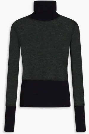 Thom Browne Two-tone ribbed wool turtleneck top - Green - IT 44