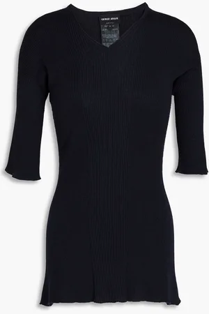 Giorgio Armani Ribbed wool, silk and cashmere-blend top - Blue - IT 48