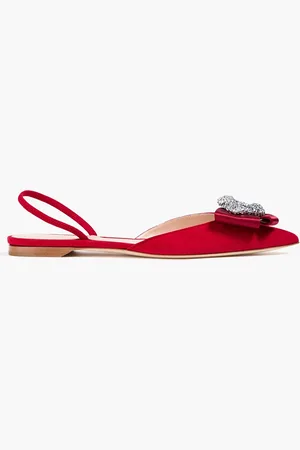 Rupert Sanderson Sabine crystal-embellished suede slingback point-toe flats - Red - EU 37.5