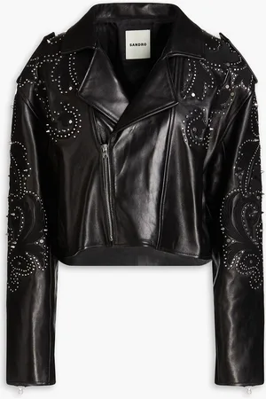Sandro Cropped embellished leather biker jacket - - FR 34