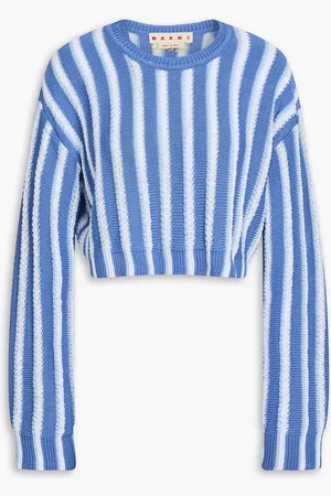 Marni Cropped striped cotton sweater - Blue - IT 46