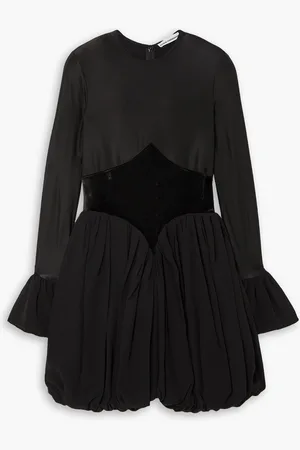 Paco rabanne Velvet-paneled crepe de chine mini dress - - FR 34