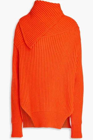 Jil Sander Draped ribbed wool turtleneck sweater - Red - FR 34