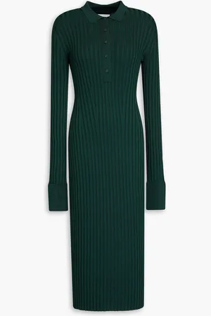 GALVAN Ribbed-knit midi shirt dress - Green - XL