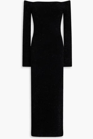 GALVAN Off-the-shoulder metallic knitted midi dress - - XL