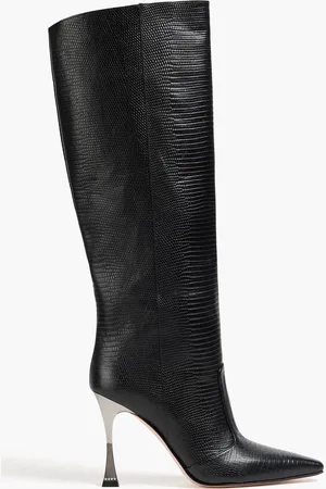 Gina Crystal-embellished lizard-effect leather knee boots - - EU 40