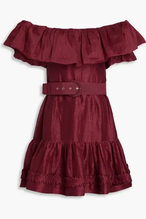 Rebecca Vallance Tiered belted linen and silk-blend faille mini dress - - UK 8