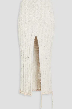 Acne Studios Distressed ribbed wool-blend midi skirt - White - XS