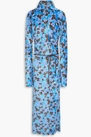 Acne Studios Belted terry-jacquard maxi dress - Blue - XS
