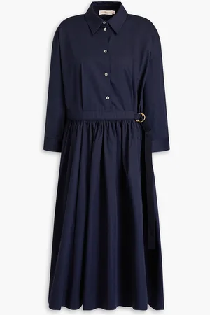 Tory Burch Gathered cotton-twill midi shirt dress - Blue - US 8