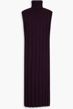 AUTUMN CASHMERE Ribbed cashmere turtleneck midi dress - Purple - S