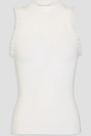 Serafini Ruffled ribbed-knit top - White - IT 46