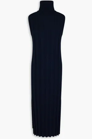 AUTUMN CASHMERE Ribbed cashmere turtleneck midi dress - Blue - S