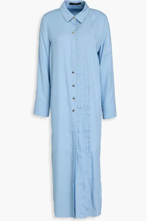 MOTHER OF PEARL Pleated TENCEL™-blend midi shirt dress - Blue - M