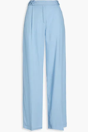 MOTHER OF PEARL Pleated TENCEL™ Lyocell-twill wide-leg pants - Blue - UK 14