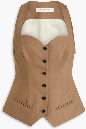 Serafini Button-detailed woven top - Brown - IT 42