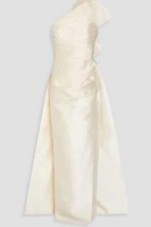RACHEL GILBERT One-shoulder bow-detailed wool and silk-blend mikado gown - White - 1