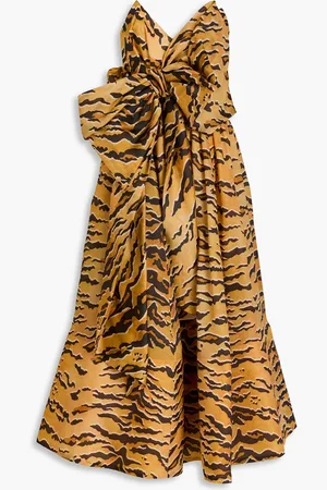 ZIMMERMANN Strapless bow-detailed tiger-print silk-gazar midi dress - - 1