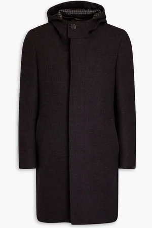 CANALI Brushed wool-twill hooded coat - Brown - IT 52