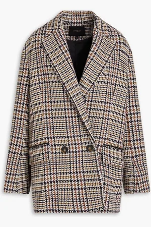 Maje Double-breasted checked wool-blend blazer - Brown - FR 40