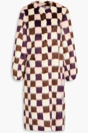 Shrimps Estelle checked faux fur coat - Purple - UK 18