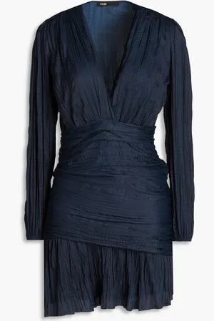 Maje Plissé-satin mini dress - Blue - FR 40