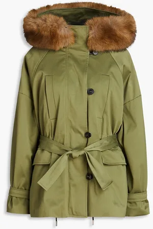 Maje Belted gabardine parka - Green - FR 38
