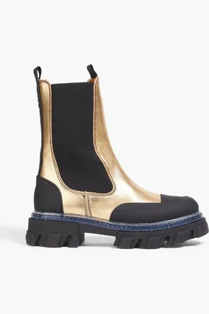 Ganni Metallic leather and rubber ankle boots - Metallic - EU 37