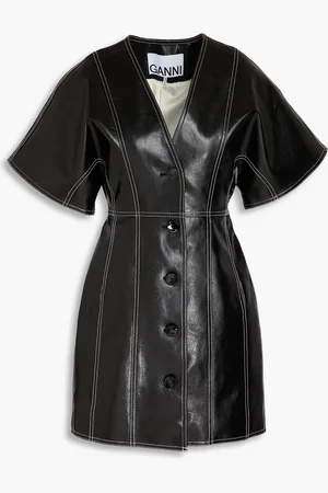 Ganni Faux leather mini shirt dress - - DE 34