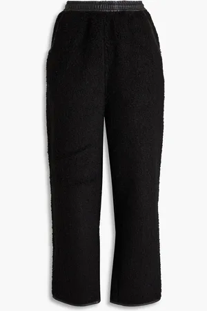 Deadwood Leather-trimmed bouclé straight-leg pants - - XXL