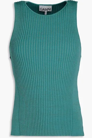 Ganni Mélange ribbed-knit tank - Blue - XL