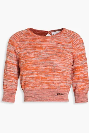 Ganni Cropped marled merino wool top - - S