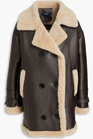 Muubaa Double-breasted shearling coat - Brown - UK 14