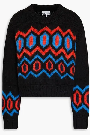 Ganni Jacquard-knit wool sweater - - S
