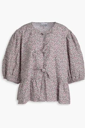 Ganni Floral-print cotton-poplin peplum blouse - - DE 52