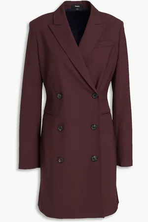THEORY Double-breasted wool-blend mini dress - Purple - US 12