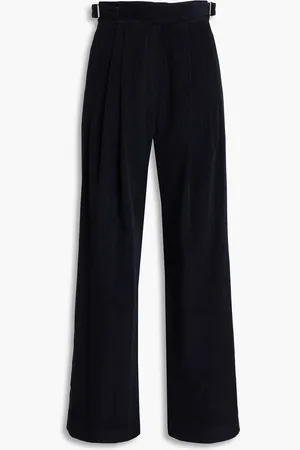 LE 17 SEPTEMBRE Pleated wool-blend corduroy wide-leg pants - Blue - FR 36