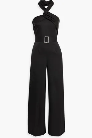 Halston Heritage Kani crystal-embellished satin-crepe wide-leg halterneck jumpsuit - - US 14