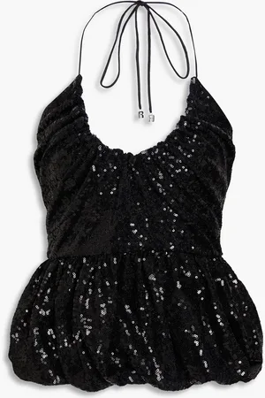 ROTATE Sequined tulle halterneck peplum top - - DE 44