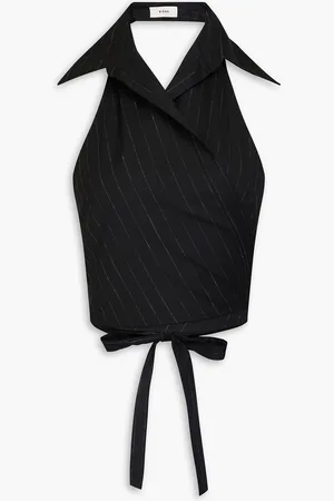 Rohe Cropped pinstriped wool-blend wrap top - - DE 38