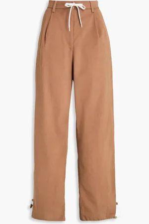 Emporio Armani Pleated cotton-blend corduroy tapered pants - Brown - IT 38